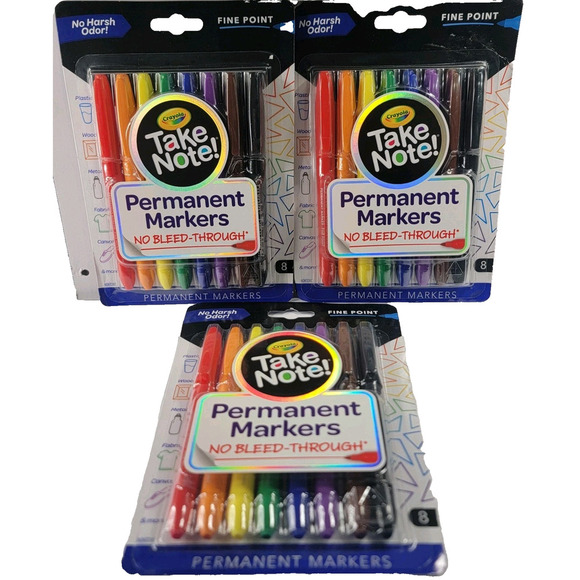 Crayola Take Note Low Odor Fine Point Permanent Markers 8 Different Colors Lot 3 - Picture 1 of 6
